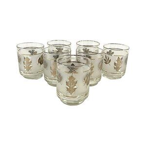 Vintage MCM Libbey Silver Leaf Rocks Glasses 1950s Flat Bottom Tumblers 7 Lot